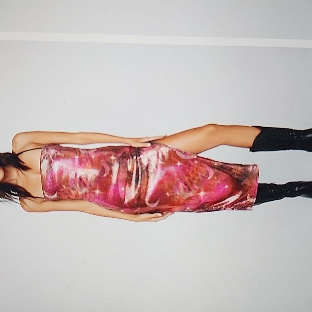 Space Printed Sequin Lace Up Dress